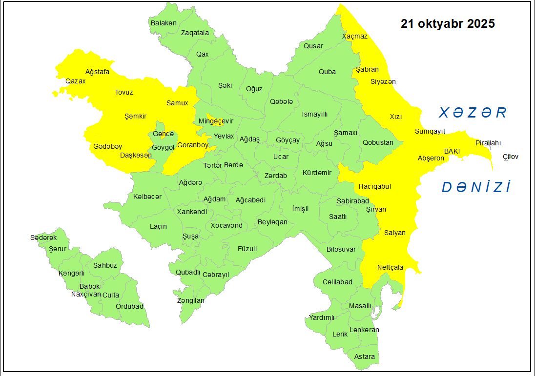 Küləkli hava şəraiti ilə bağlı sarı xəbərdarlıq verilib